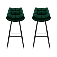 2x Bar Stools Velvet Chairs Green Furniture Kings Warehouse 