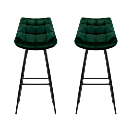 2x Bar Stools Velvet Chairs Green Furniture Kings Warehouse 
