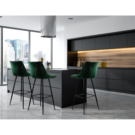 2x Bar Stools Velvet Chairs Green Furniture Kings Warehouse 