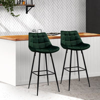 2x Bar Stools Velvet Chairs Green Furniture Kings Warehouse 