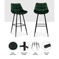 2x Bar Stools Velvet Chairs Green Furniture Kings Warehouse 