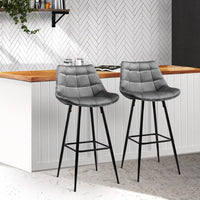 2x Bar Stools Velvet Chairs Grey Furniture Kings Warehouse 