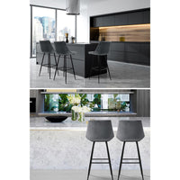 2x Bar Stools Velvet Chairs Grey Furniture Kings Warehouse 