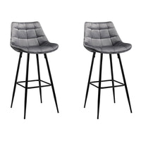 2x Bar Stools Velvet Chairs Grey Furniture Kings Warehouse 