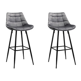 2x Bar Stools Velvet Chairs Grey Furniture Kings Warehouse 