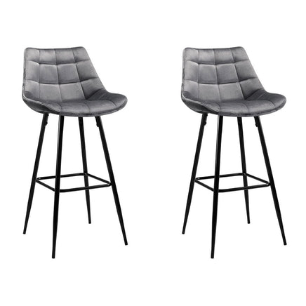 2x Bar Stools Velvet Chairs Grey Furniture Kings Warehouse 