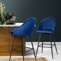 2x Bar Stools Velvet Swivel Metal Legs Blue Furniture Kings Warehouse 