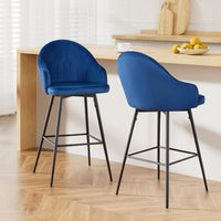 2x Bar Stools Velvet Swivel Metal Legs Blue Furniture Kings Warehouse 