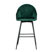 2x Bar Stools Velvet Swivel Metal Legs Green Furniture Kings Warehouse 