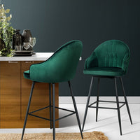 2x Bar Stools Velvet Swivel Metal Legs Green Furniture Kings Warehouse 