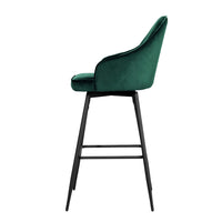 2x Bar Stools Velvet Swivel Metal Legs Green Furniture Kings Warehouse 