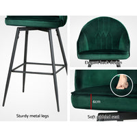 2x Bar Stools Velvet Swivel Metal Legs Green Furniture Kings Warehouse 