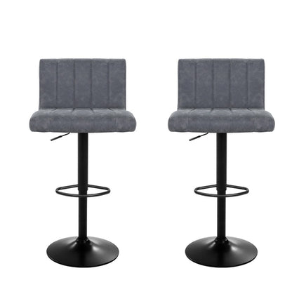 2x Bar Stools Vintage Leather Gas Lift Grey Furniture Kings Warehouse 