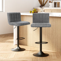 2x Bar Stools Vintage Leather Gas Lift Grey Furniture Kings Warehouse 