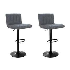 2x Bar Stools Vintage Leather Gas Lift Grey Furniture Kings Warehouse 