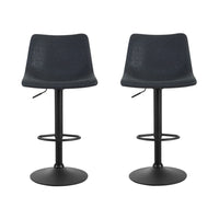 2x Bar Stools Vintage Leather Swivel Gas Lift Black Furniture Kings Warehouse 