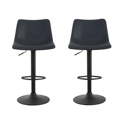 2x Bar Stools Vintage Leather Swivel Gas Lift Black Furniture Kings Warehouse 