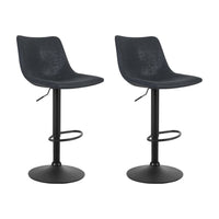 2x Bar Stools Vintage Leather Swivel Gas Lift Black