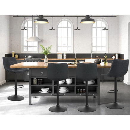2x Bar Stools Vintage Leather Swivel Gas Lift Black Furniture Kings Warehouse 