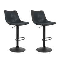 2x Bar Stools Vintage Leather Swivel Gas Lift Black Furniture Kings Warehouse 