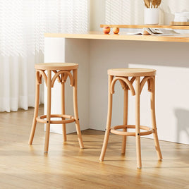 2x Bar Stoosl Rattan Seat Wooden Furniture Kings Warehouse 