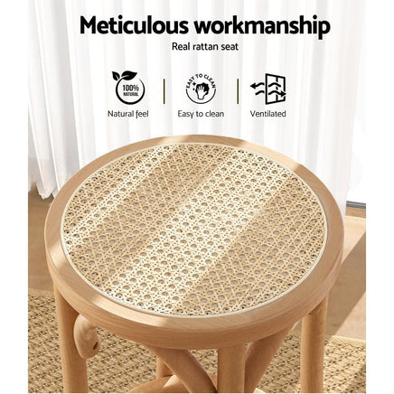 2x Bar Stoosl Rattan Seat Wooden Furniture Kings Warehouse 