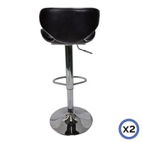 2X Black Bar Stools Faux Leather Mid High Back Adjustable Crome Base Gas Lift Swivel Chairs Furniture Kings Warehouse 