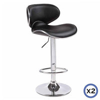 2X Black Bar Stools Faux Leather Mid High Back Adjustable Crome Base Gas Lift Swivel Chairs Furniture Kings Warehouse 