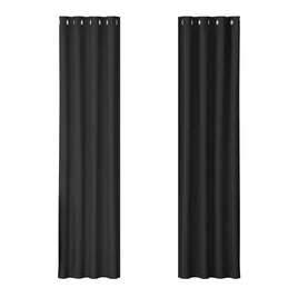 2X Blockout Curtains Blackout Window Curtain Eyelet 140x230cm Black Kings Warehouse 