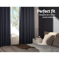2X Blockout Curtains Blackout Window Curtain Eyelet 140x230cm Charcoal Kings Warehouse 