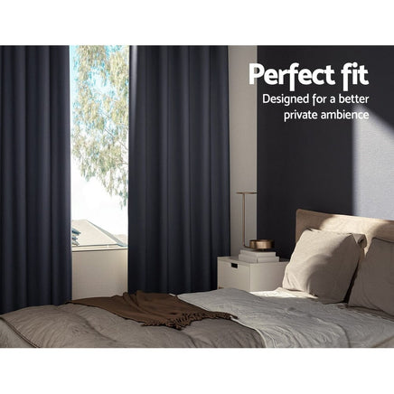 2X Blockout Curtains Blackout Window Curtain Eyelet 140x230cm Charcoal Kings Warehouse 