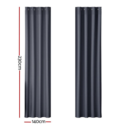 2X Blockout Curtains Blackout Window Curtain Eyelet 140x230cm Charcoal Kings Warehouse 
