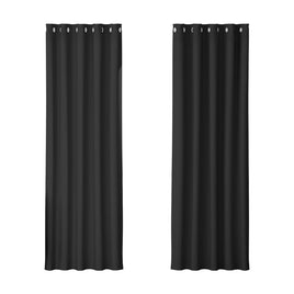 2X Blockout Curtains Blackout Window Curtain Eyelet 180x213cm Black Kings Warehouse 