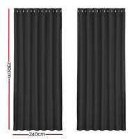 2X Blockout Curtains Blackout Window Curtain Eyelet 240x230cm Black Kings Warehouse 