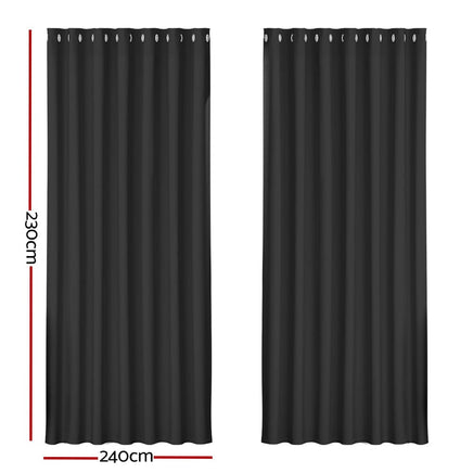 2X Blockout Curtains Blackout Window Curtain Eyelet 240x230cm Black Kings Warehouse 