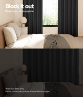 2X Blockout Curtains Blackout Window Curtain Eyelet 240x230cm Black Kings Warehouse 