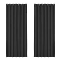 2X Blockout Curtains Blackout Window Curtain Eyelet 240x230cm Black Kings Warehouse 