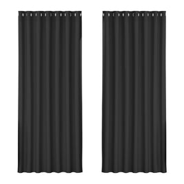 2X Blockout Curtains Blackout Window Curtain Eyelet 240x230cm Black Kings Warehouse 