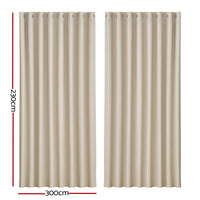 2X Blockout Curtains Blackout Window Curtain Eyelet 300x230cm Beige Kings Warehouse 