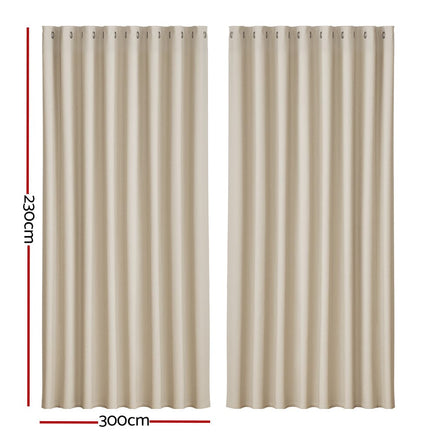 2X Blockout Curtains Blackout Window Curtain Eyelet 300x230cm Beige Kings Warehouse 