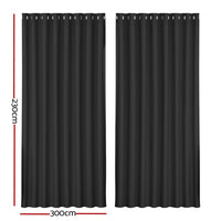2X Blockout Curtains Blackout Window Curtain Eyelet 300x230cm Black Kings Warehouse 