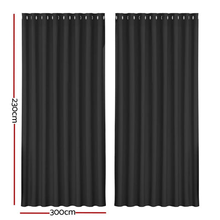 2X Blockout Curtains Blackout Window Curtain Eyelet 300x230cm Black Kings Warehouse 