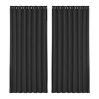 2X Blockout Curtains Blackout Window Curtain Eyelet 300x230cm Black Kings Warehouse 