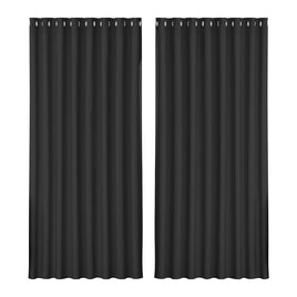 2X Blockout Curtains Blackout Window Curtain Eyelet 300x230cm Black Kings Warehouse