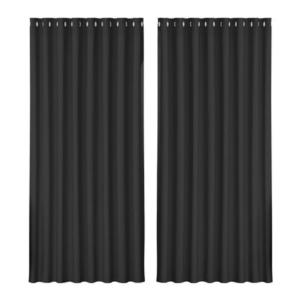 2X Blockout Curtains Blackout Window Curtain Eyelet 300x230cm Black Kings Warehouse 