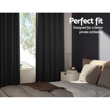 2X Blockout Curtains Blackout Window Curtain Eyelet 300x230cm Black Kings Warehouse 