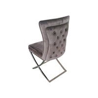 2X Dining Chair Grey Fabric Upholstery Beautiful Quilting Shiny Silver Colour Legs Furniture Kings Warehouse 