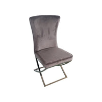 2X Dining Chair Grey Fabric Upholstery Beautiful Quilting Shiny Silver Colour Legs Furniture Kings Warehouse 