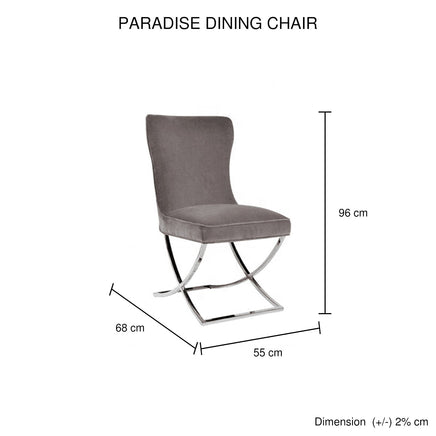 2X Dining Chair Grey Fabric Upholstery Beautiful Quilting Shiny Silver Colour Legs Furniture Kings Warehouse 