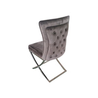 2X Dining Chair Grey Fabric Upholstery Beautiful Quilting Shiny Silver Colour Legs Kings Warehouse 